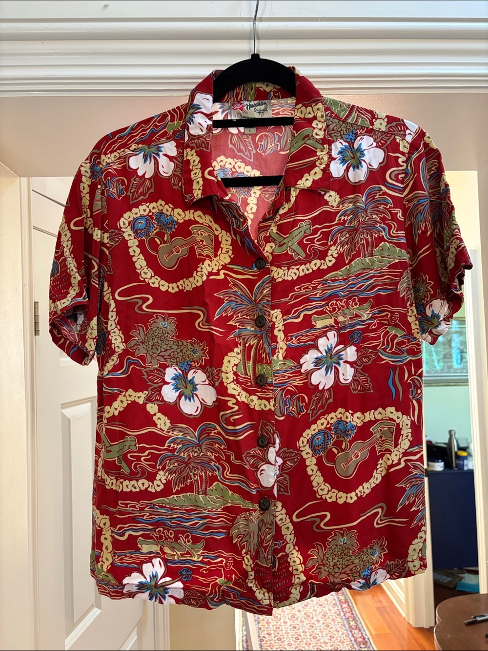 Hilo Hattie Red Floral Hawaiian Button-Down Shirt